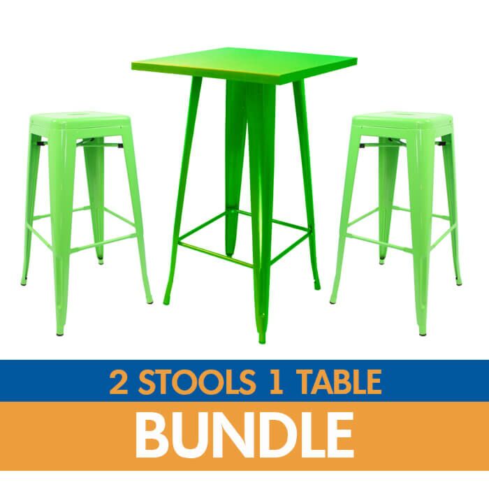 Tolix Style Bar Height Stool and Bar Table Bundle - Gloss Green