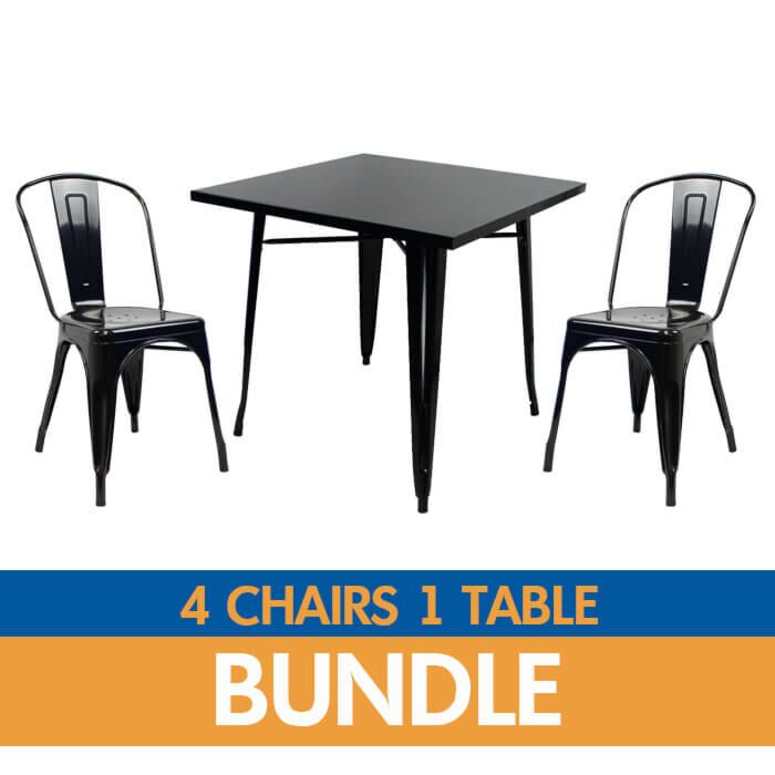 Tolix Style Side Chair and Dining Table Bundle - Gloss Black