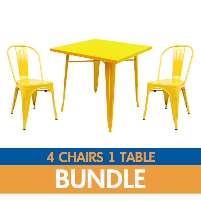 Tolix Style Side Chair and Dining Table Bundle - Gloss Yellow