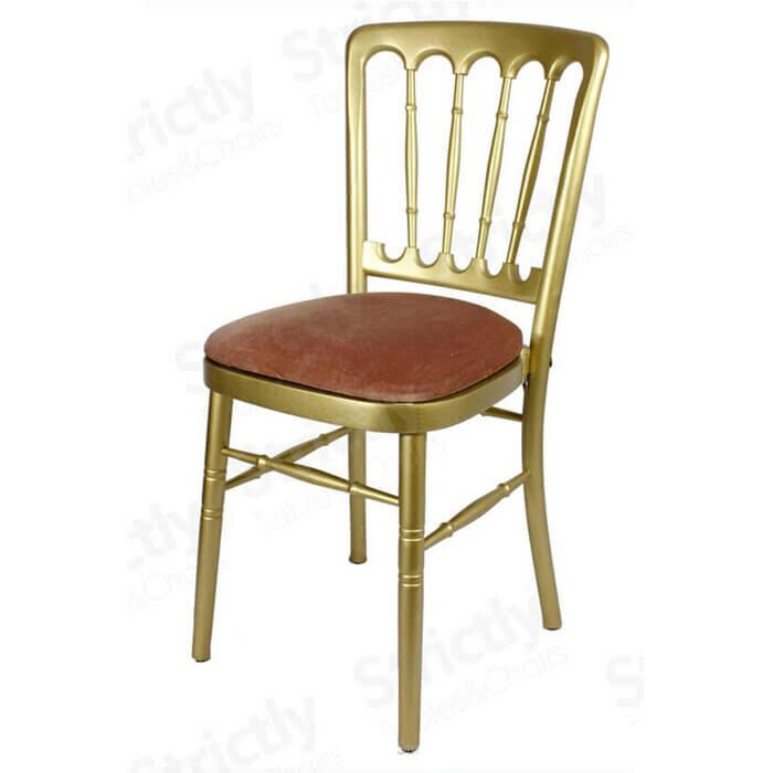 Profile view of Gold UK Cheltenham Banqueting Chair with Orange Seat Pad