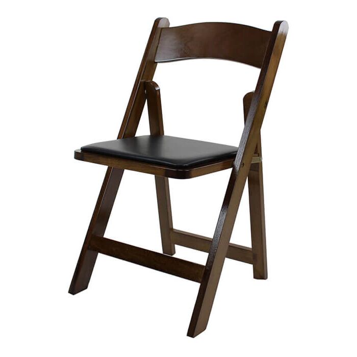 Profile view of Dark Wood Wedding Folding Chair with Black Seat