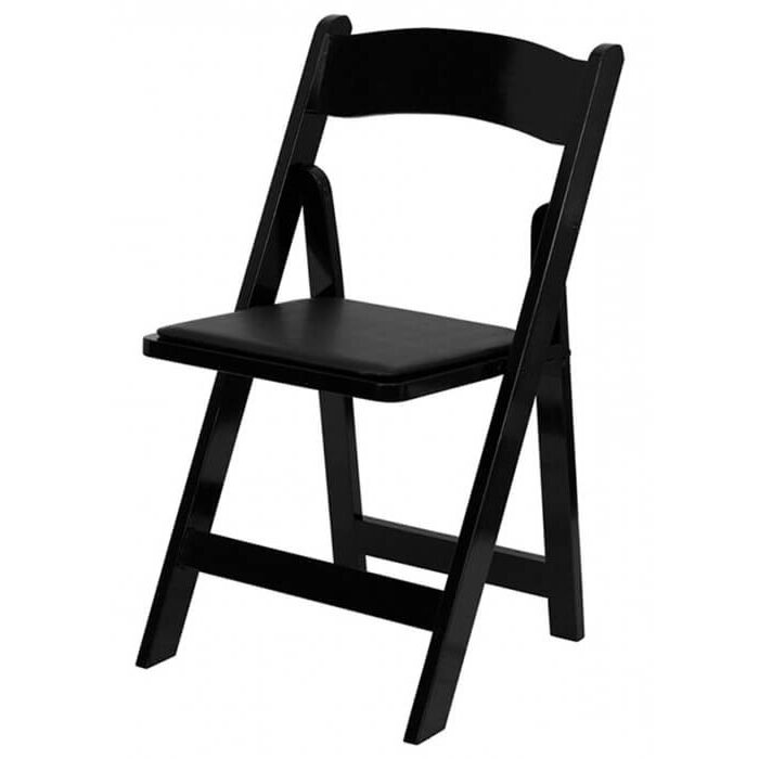 Profile view of Black Wedding Folding Chair with Black Seat
