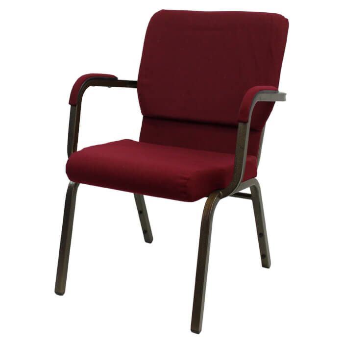 Profile view of Worship Church Chair with Arms in Burgundy Fabric