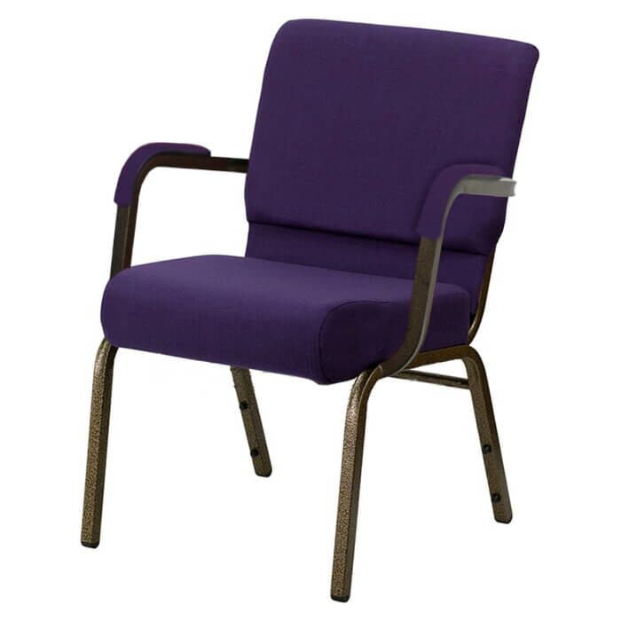 Profile view of Worship Church Chair with Arms in Purple Fabric