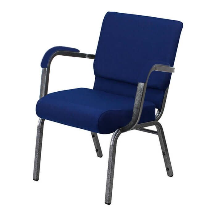 Profile view of Worship Church Chair with Arms in Blue Fabric