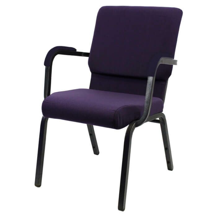 Profile view of Worship Church Chair with Arms in Purple Fabric