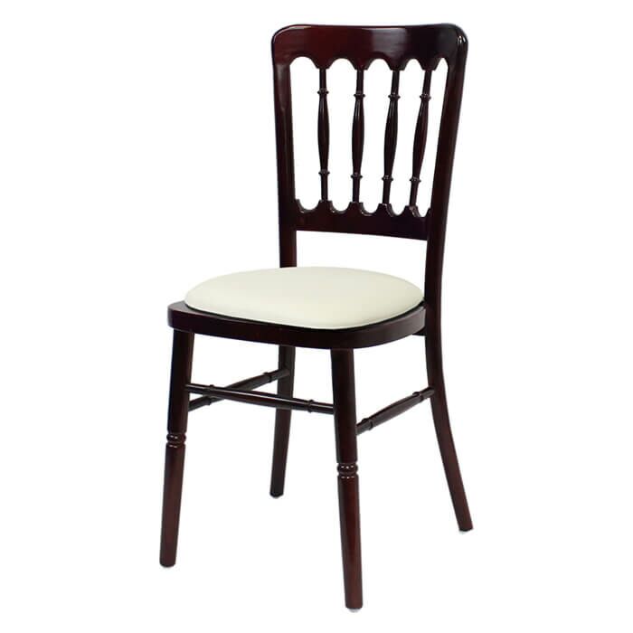 Profile view of Mahogany Cheltenham Banqueting Chair with Ivory Vinyl Seat Pad