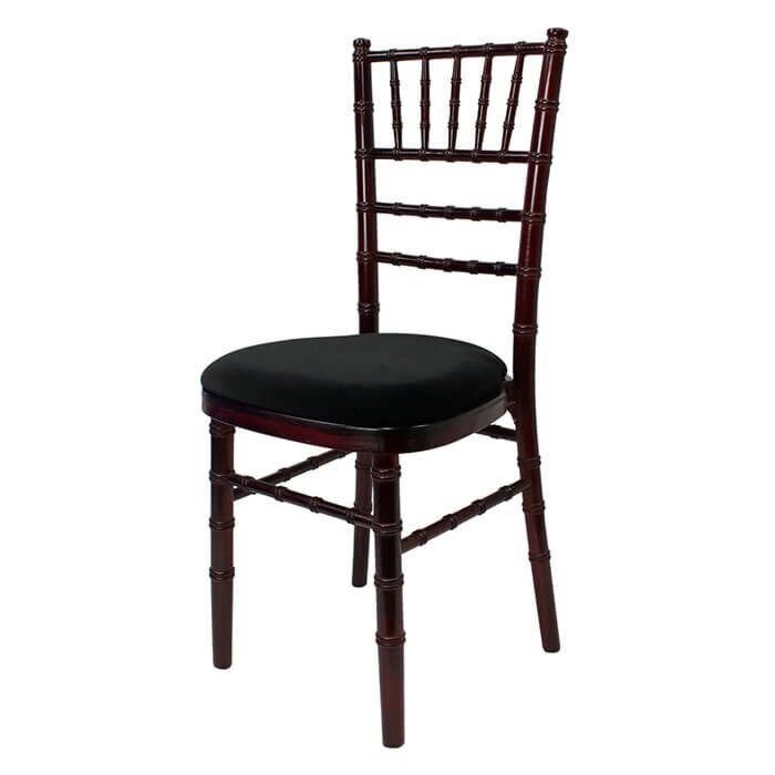 Profile view of Mahogany Chiavari Banqueting Chair with Black Seat Pad