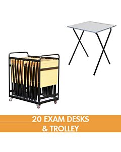 20 Folding Exam Desks and Trolley Bundle - Grey
