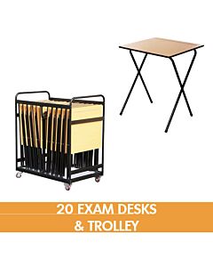 20 Folding Exam Desks and Trolley Bundle