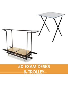 50 Folding Exam Desks and Large Trolley Bundle - Grey
