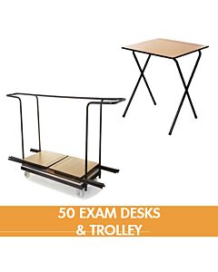 50 Folding Exam Desks and Large Trolley Bundle