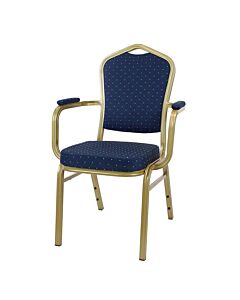 Profile view of Diamond Aluminium Banqueting Chair with Arms in Blue Fabric