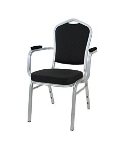 Diamond Aluminium Stacking Chair Black Fabric Silver Frame With Arms