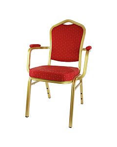 Profile view of Diamond Aluminium Banqueting Chair with Arms in Red Fabric