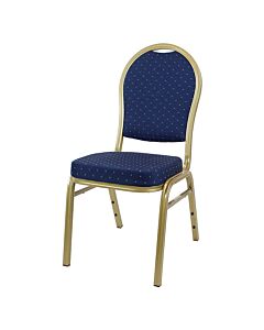 Profile view of Round Back Aluminium Banqueting Chair in Blue Fabric