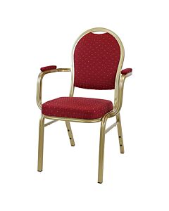 Profile view of Round Back Aluminium Banqueting Chair with Arms in Red Fabric