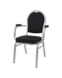 Profile view of Round Back Aluminium Banqueting Chair with Arms in Black Fabric