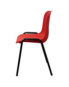 Profile view of Economy Plastic Stacking Chair Red Shell Black Frame