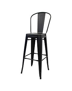 Profile view of Matte Black Tolix Bar Height Stool High Back