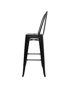 Profile view of Matte Black Tolix Bar Height Stool High Back