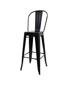 Tolix Style 76cm Bar Height Stool with Tall Back Rest - Gloss Black