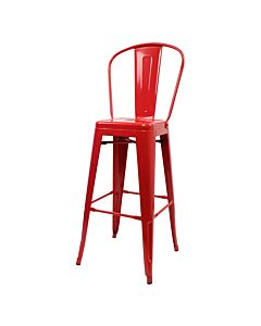 Profile view of Red Tolix Bar Height Stool High Back