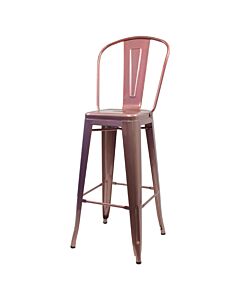 Tolix Style 76cm Bar Height Stool with Tall Back Rest - Rose Gold