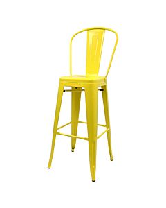 Profile view of Yellow Tolix Bar Height Stool High Back