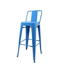 Profile view of Blue Tolix Bar Height Stool Low Back