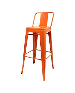 Profile view of Orange Tolix Bar Height Stool Low Back