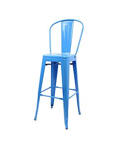 Profile view of Blue Tolix Bar Height Stool High Back