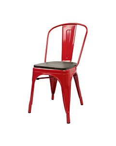 Tolix Style Side Chair Red with Wooden Seat