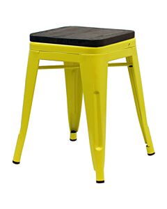 Tolix Style 46cm Low Stool Yellow with Wooden Seat