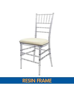 Profile View of Ice Resin Chiavari Banqueting Chair with Ivory Seat Pad