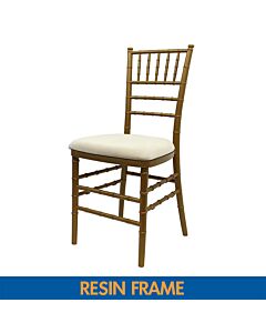 Profile View of Antique Gold Resin Chiavari Banqueting Chair with Ivory Seat Pad