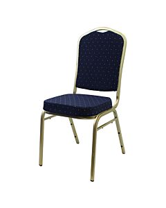 Profile view of Diamond Steel Banqueting Chair in Blue Fabric