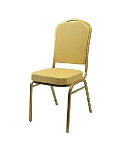 Profile view of Diamond Steel Banqueting Chair in Gold Fabric
