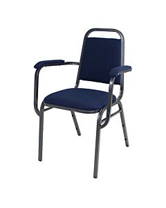 Profile view of Economy Steel Banqueting Chair with Arms in Blue Fabric
