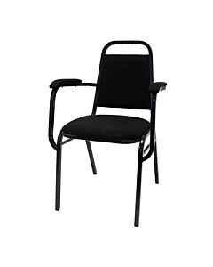 Profile view of Economy Steel Banqueting Chair with Arms in Black Fabric