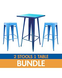 Tolix Style Bar Height Stool and Bar Table Bundle - Gloss Blue