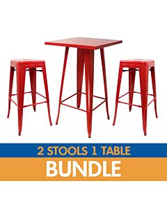 Tolix Style Bar Height Stool and Bar Table Bundle - Gloss Red