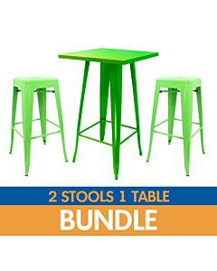 Tolix Style Bar Height Stool and Bar Table Bundle - Gloss Green