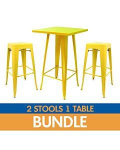 Tolix Style Bar Height Stool and Bar Table Bundle - Gloss Yellow