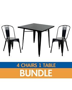 Tolix Style Side Chair and Dining Table Bundle - Gloss Black
