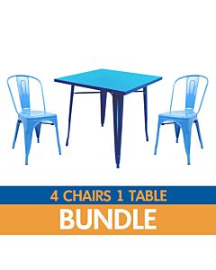 Tolix Style Side Chair and Dining Table Bundle - Gloss Blue