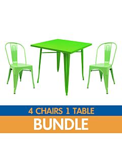 Tolix Style Side Chair and Dining Table Bundle - Gloss Green