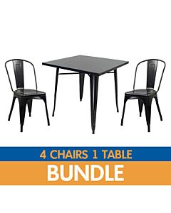 Tolix Style Side Chair and Dining Table Bundle - Gloss Gun Metal