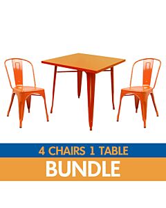 Tolix Style Side Chair and Dining Table Bundle - Gloss Orange