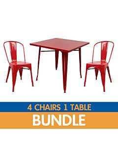 Tolix Style Side Chair and Dining Table Bundle - Gloss Red